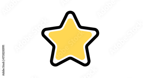 Stylized bright yellow star with bold outline conveys positivity and achievement symbol