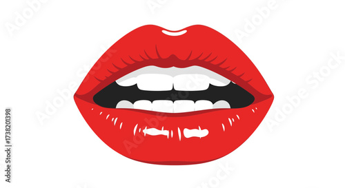 Stylized red lips illustration with glossy effect and bright white teeth graphic design element