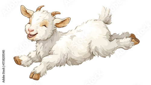 Playful Cartoon Goat Kid Leaping Joyfully in White Background