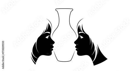 Symmetrical silhouettes converge, creating a captivating optical illusion in monochrome