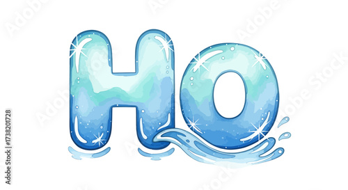 Water molecule H2O illustration with blue hues and splash effect ideal for science or educational