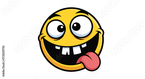 Whimsical Cartoon Emoji with Goofy Expression and Extended Tongue on White Background