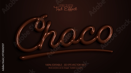 Chocolate styled text effect with glossy liquid chocolate design for creative branding and packaging projects vector illustration