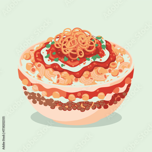 Illustration of pasta with sauce in bowl