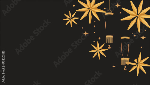 Golden stars and lanterns on a dark background design