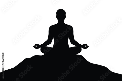 Zen silhouette meditation person sitting in lotus pose on a mountain peak