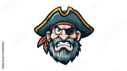 Fierce Pirate Head with Hat and Eye Patch - Angry Expression, Masculine Look, Intense Character