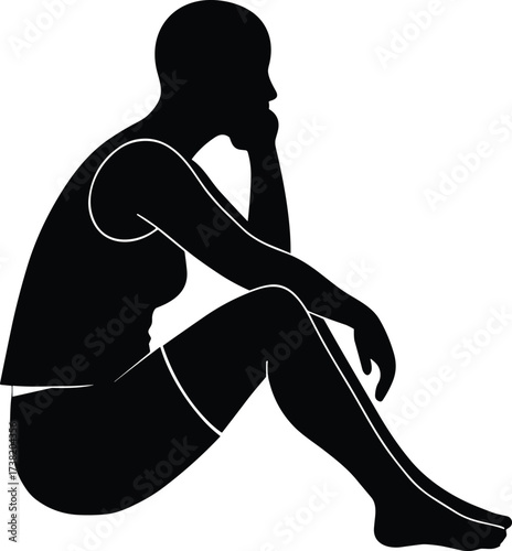 Silhouette, person, sitting, thoughtful, pose, resting, introspective, emotion, solitude, minimal, black, white, abstract, peaceful, design, art, meditation, simplicity, mood, contemplation