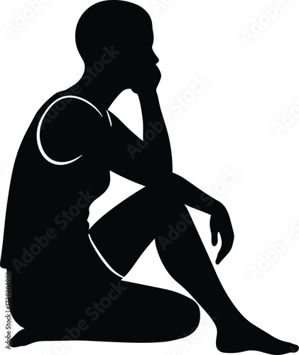 Silhouette, person, sitting, contemplative, pose, resting, thoughtful, emotion, solitude, minimal, black, white, introspection, peaceful, design, abstract, art, meditation, simplicity, mood