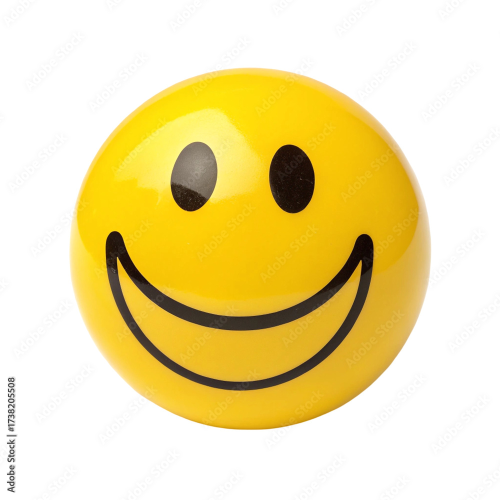 Fototapeta premium A bright yellow smiley face ball isolated on a transparent background