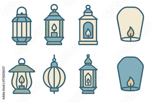Decorative and traditional sky lanterns with warm glowing flames for festive occasions