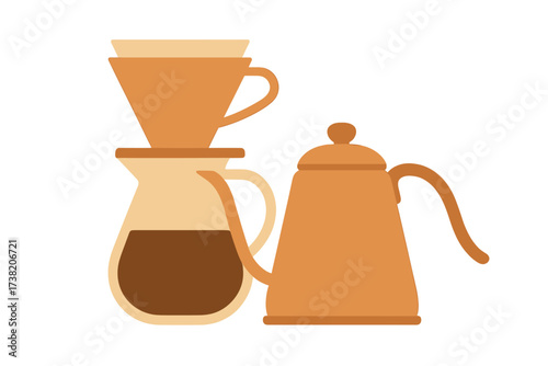 Coffee pour-over brewing equipment with dripper, carafe, and gooseneck kettle