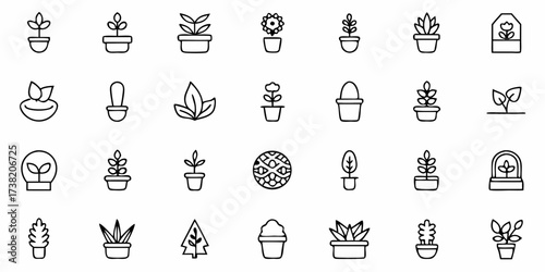 Vibrant collection of potted plants and botanical icons celebrating growth, nature, and home greenery for design projects and digital assets
