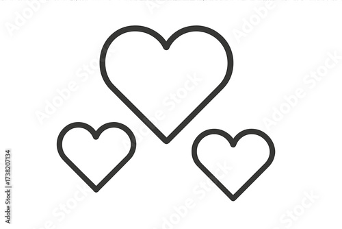 Minimalistic black line hearts vector. Love, romance, health symbol. Set of three simple heart outlines for Valentine's Day, wedding, affection, passion, and relationship concepts vector illustration.