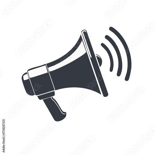 Simple monochrome megaphone bullhorn icon with sound waves symbolizing an announcement protest or communication