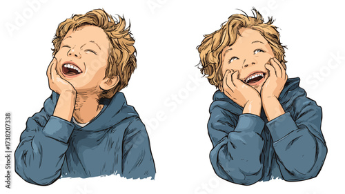 Cheerful Boy Laughing Emote Cartoon Vector Illustration
