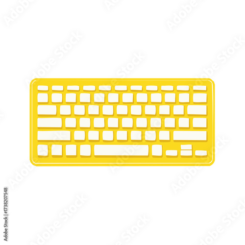 Bright Yellow Computer Keyboard Illustration, Top View, Vector, Minimalist Design, Technology, Workstation, Blank Keys