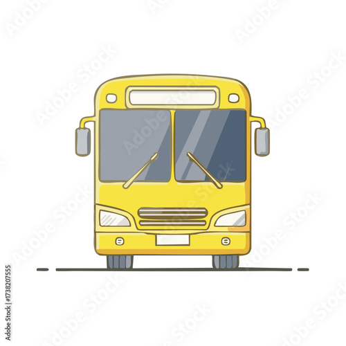Front View of a Yellow Bus Cartoon Illustration, Transportation Concept, School Bus Isolated, Vector Illustration
