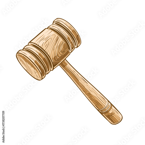 Wooden Gavel Illustration Justice Auction Symbol Legal Icon Woodgrain Texture