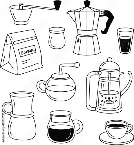Stylish coffee brewing methods for your cafe or home, featuring French press, moka pot, pour over, and more for a modern coffee culture aesthetic