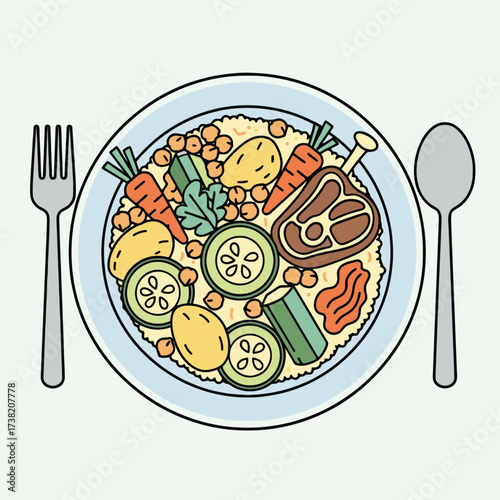 Healthy Couscous Dish with Vegetables and Meat