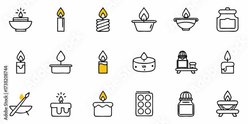Discover a collection of charming hand drawn icons featuring various candles, aromatherapy oils, and spa elements perfect for wellness, relaxation, and decorative projects