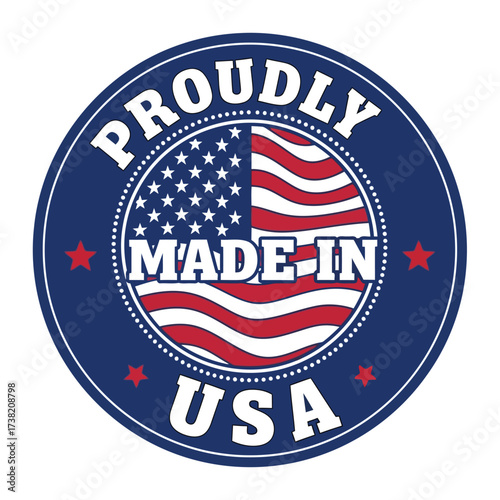 Vector art of proudly made in usa badge with american flag symbol of quality, patriotism, and domestic production for product and brand