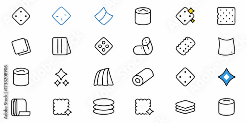 Modern icons representing cleaning supplies and kitchen essentials for a fresh, organized home and kitchen, perfect for everyday use and hygiene