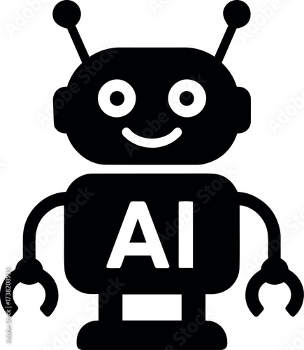 Vector illustration of a black ai robot with antennas and claw hands on a transparent background