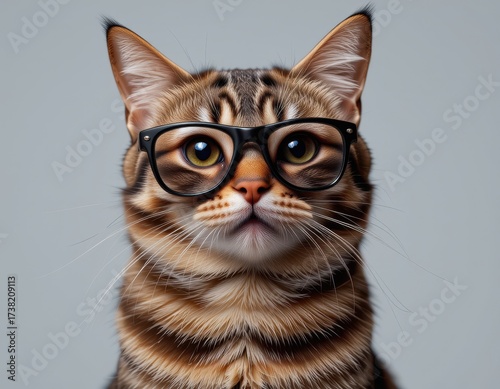 Charming Cat with Glasses Showcasing an Intellectual Expression and Striking Features