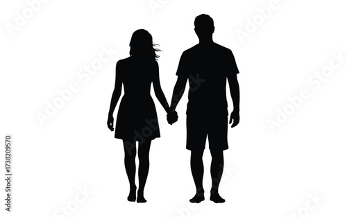 A loving silhouette of a couple holding hands against a clear backdrop