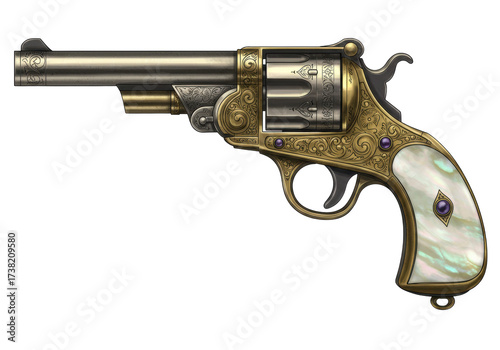 Canvas-taulu Isolated revolver firearm ornate, decorative weapon for self-defense with mother