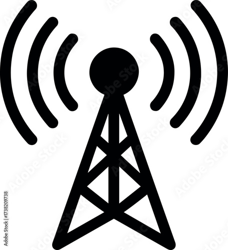 Vector illustration of a black communication tower emitting signal waves around it