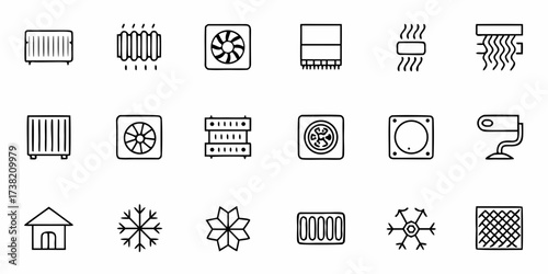 Discover essential heating and cooling icons representing climate control and comfort for modern living and industrial applications