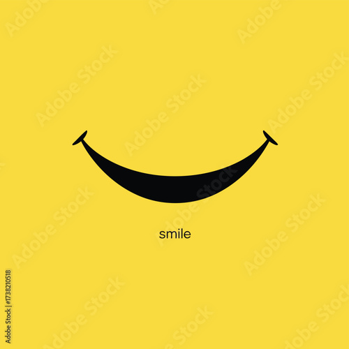 Vector art of minimalist smile illustration on yellow background, conveying happiness and positivity with a simple, elegant design