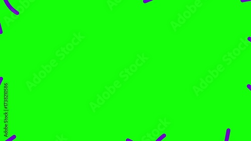 Animated violet decorative wavy lines is drawn. Linear background with copy space. Looped video. Vector illustration isolated on green background.