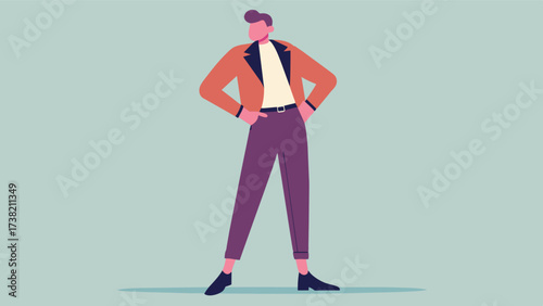 A man effortlessly pulling off a crop jacket and highwaisted pants embracing his short stature.. Vector illustration