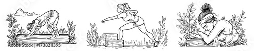 Simple drawing of an individual practicing yoga while utilizing a block
