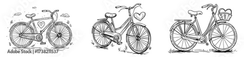 The silhouette of a black bicycle features a heart symbol above