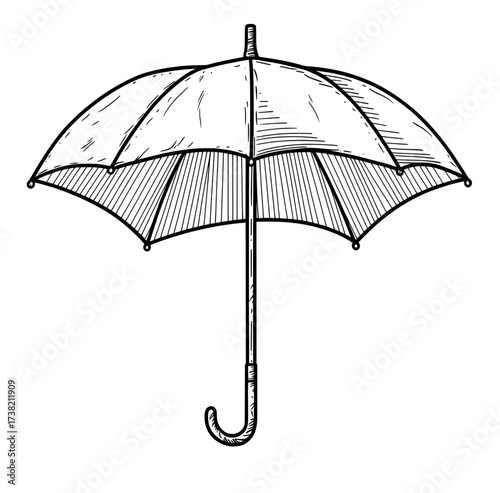 A white background provides the setting for a black silhouette of an umbrella icon