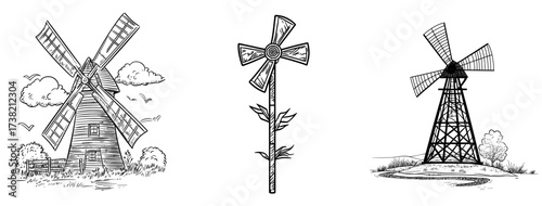 A traditional windmill is represented by its black silhouette, complete with blades and windows