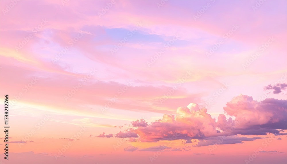 Obraz premium Pastel Sky at Sunset with Soft Pink and Purple Clouds in a Dreamy Atmosphere