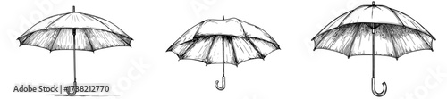 A hand-drawn doodle of an umbrella icon is also available as an outline drawing and line clipart symbol