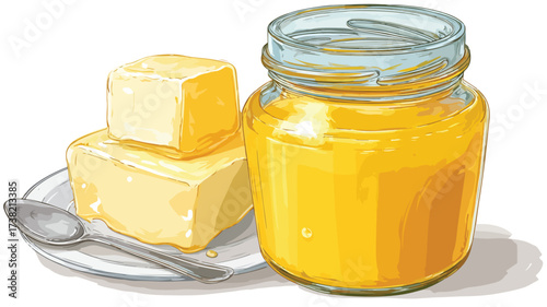 Professional Clarified Butter Ghee Dairy Food Illustration Vector