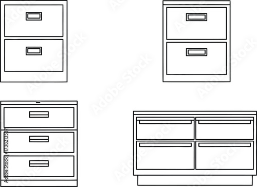 Vector art of four filing cabinets for office use