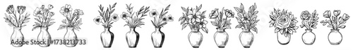 Vases featuring intricate botanical patterns display silhouette floral designs