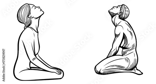 A kneeling woman's silhouette is depicted in a pose of meditation or prayer, symbolizing spiritual themes
