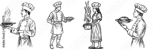 A chef's silhouette is seen holding a steaming tray, making it perfect for culinary designs and restaurant branding