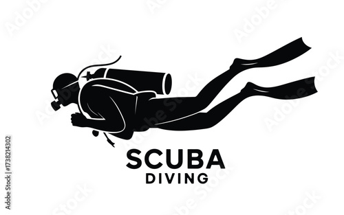 Silhouette of a scuba diver in motion underwater adventure