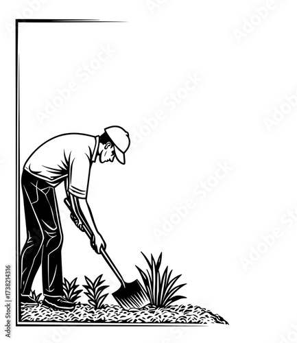 A silhouette featuring a construction worker digging with a shovel is well-suited for designs that focus on labor